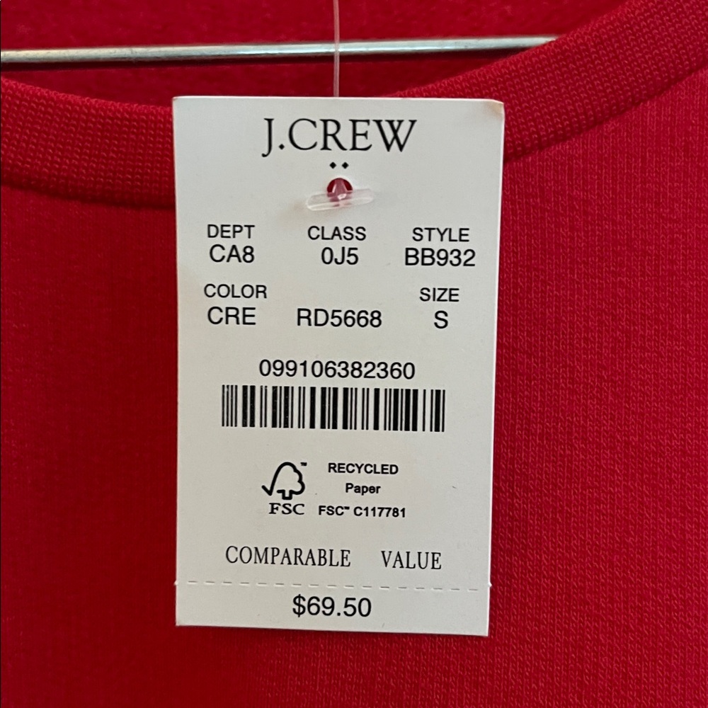 J Crew red puff sleeve dressy sweatshirt top beaded shoulder size small - Picture 7 of 15